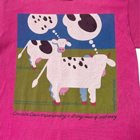 90s Vintage Cows Coat Envy T-shirt Single Stitch Marc Gallant 1990 PEI Cartoon. - Picture 5 of 8
